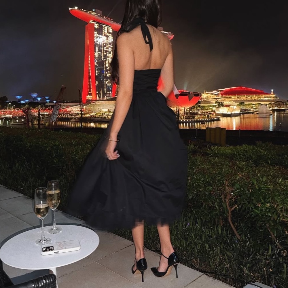 Elegant Black Halter Backless Corset Midi Dress - Picture 2 of 3